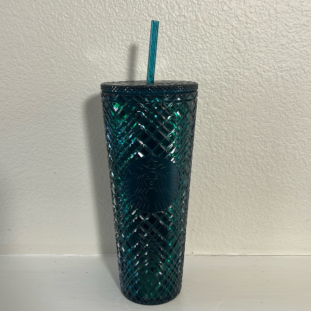 Starbucks 2021 Emerald Green Jeweled Tumbler Cold Cup 24oz Tumbler W/ Straw NWT